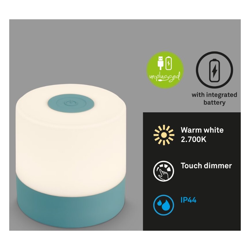 Briloner 7461010 - LED Stmívatelná nabíjecí venkovní stolní lampa LED/2W/5V IP44 1200 mAh modrá