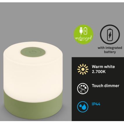 Briloner 7461019 - LED Stmívatelná nabíjecí venkovní stolní lampa LED/2W/5V IP44 1200 mAh zelená
