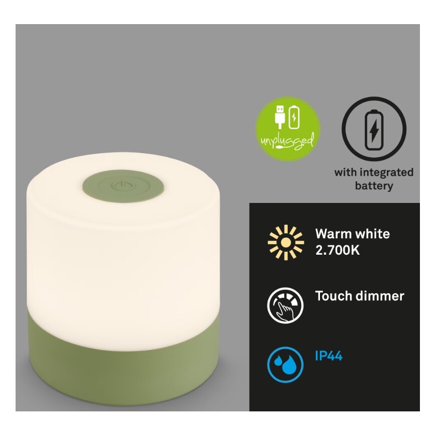 Briloner 7461019 - LED Stmívatelná nabíjecí venkovní stolní lampa LED/2W/5V IP44 1200 mAh zelená