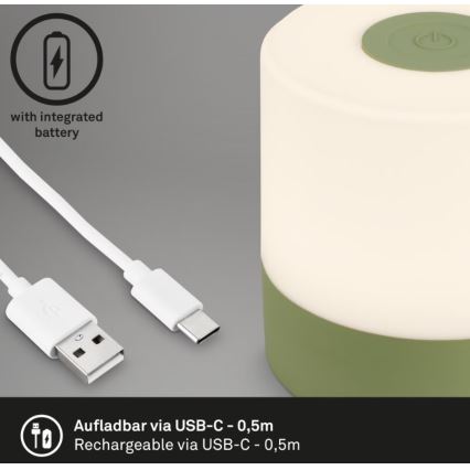 Briloner 7461019 - LED Stmívatelná nabíjecí venkovní stolní lampa LED/2W/5V IP44 1200 mAh zelená