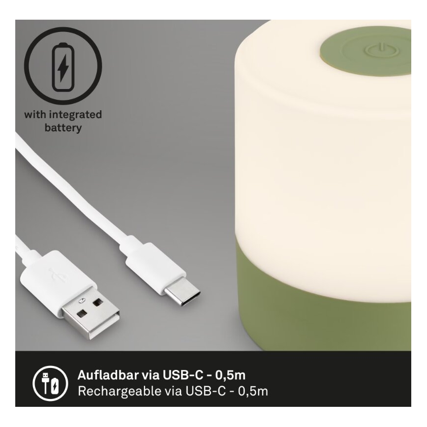 Briloner 7461019 - LED Stmívatelná nabíjecí venkovní stolní lampa LED/2W/5V IP44 1200 mAh zelená