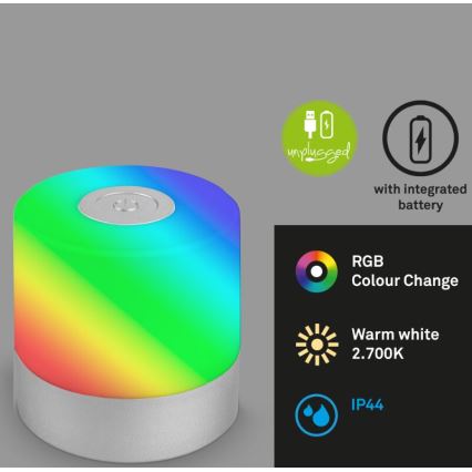 Briloner 7462014 - LED RGB Nabíjecí venkovní stolní lampa LED/1,5W/5V IP44 1200 mAh matný chrom