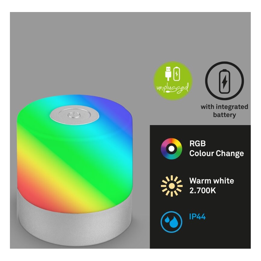 Briloner 7462014 - LED RGB Nabíjecí venkovní stolní lampa LED/1,5W/5V IP44 1200 mAh matný chrom