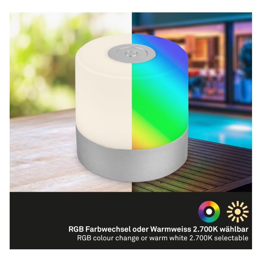 Briloner 7462014 - LED RGB Nabíjecí venkovní stolní lampa LED/1,5W/5V IP44 1200 mAh matný chrom