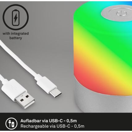 Briloner 7462014 - LED RGB Nabíjecí venkovní stolní lampa LED/1,5W/5V IP44 1200 mAh matný chrom