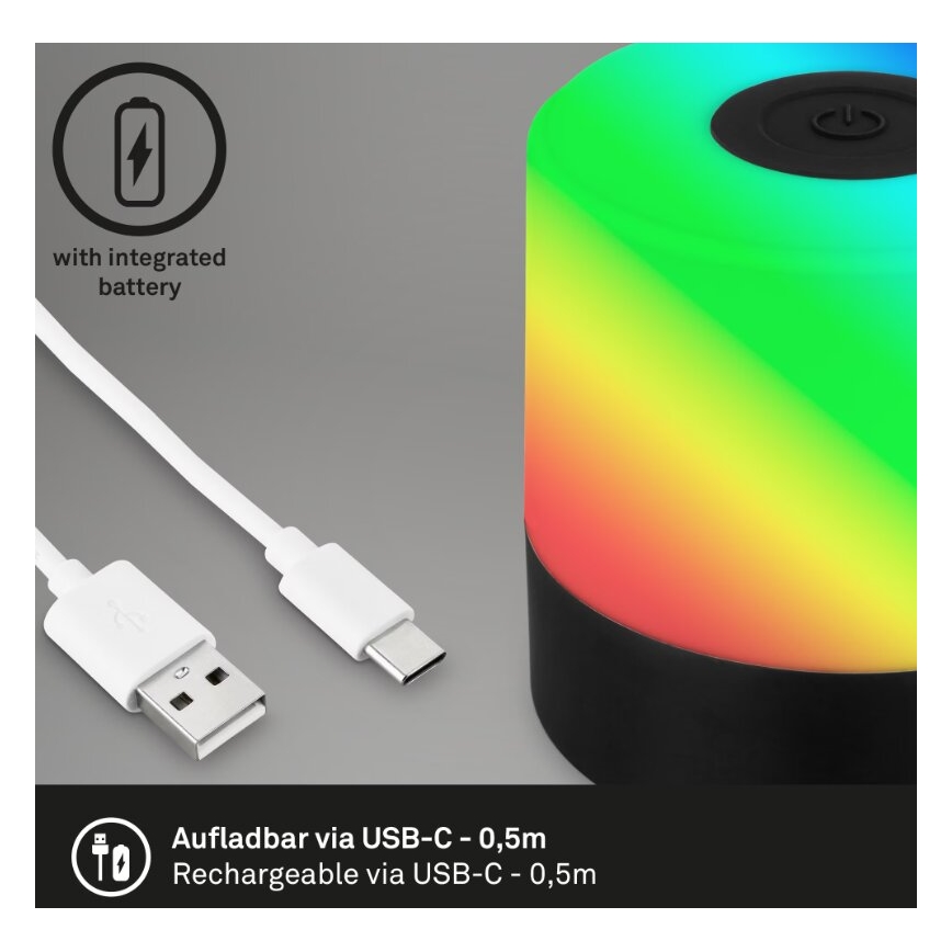 Briloner 7462015 - LED RGB Nabíjecí venkovní stolní lampa LED/1,5W/5V IP44 1200 mAh černá