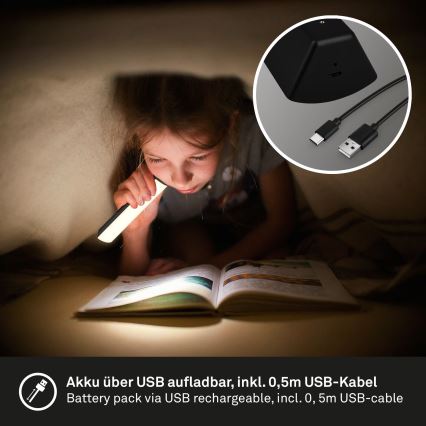 Briloner 7474-015 - LED Stmívatelná dotyková nabíjecí venkovní stolní lampa 2v1 LED/7W/5V 2x2200 mAh USB 3000K IP44 černá