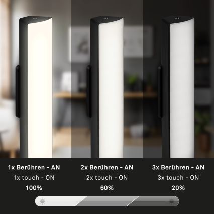 Briloner 7474-015 - LED Stmívatelná dotyková nabíjecí venkovní stolní lampa 2v1 LED/7W/5V 2x2200 mAh USB 3000K IP44 černá