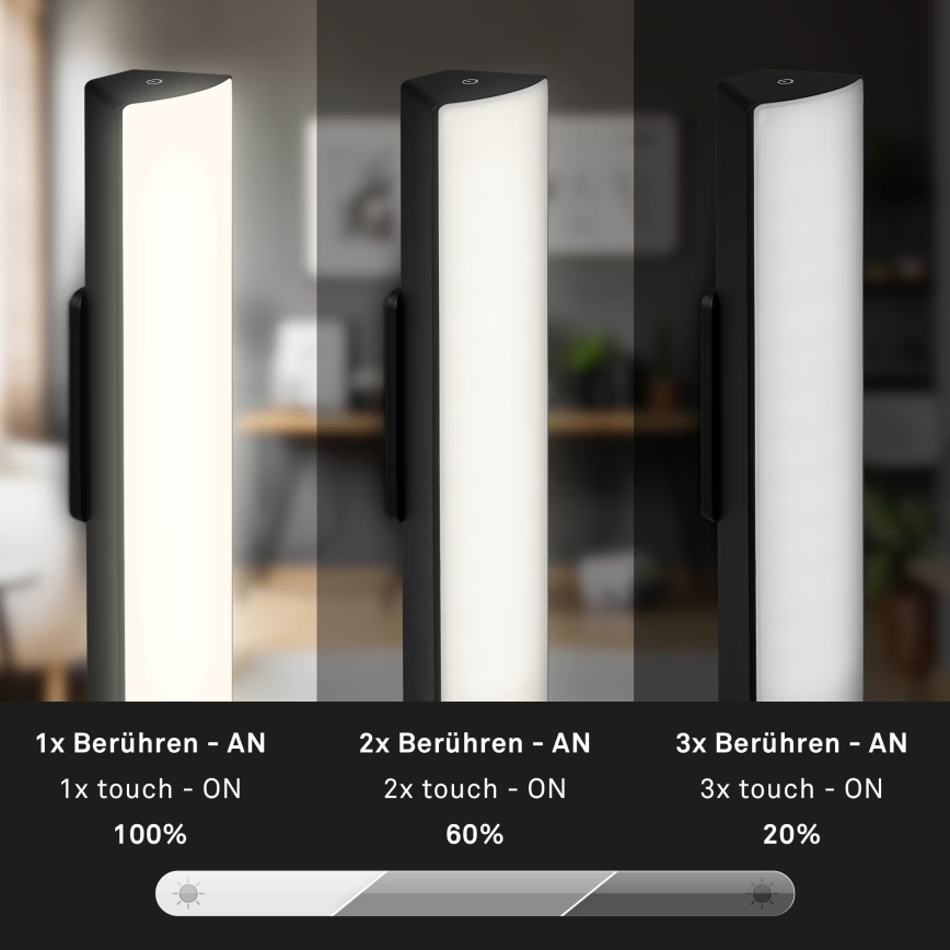 Briloner 7474-015 - LED Stmívatelná dotyková nabíjecí venkovní stolní lampa 2v1 LED/7W/5V 2x2200 mAh USB 3000K IP44 černá