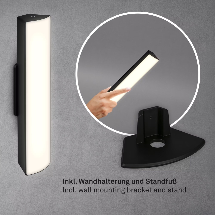 Briloner 7474-015 - LED Stmívatelná dotyková nabíjecí venkovní stolní lampa 2v1 LED/7W/5V 2x2200 mAh USB 3000K IP44 černá