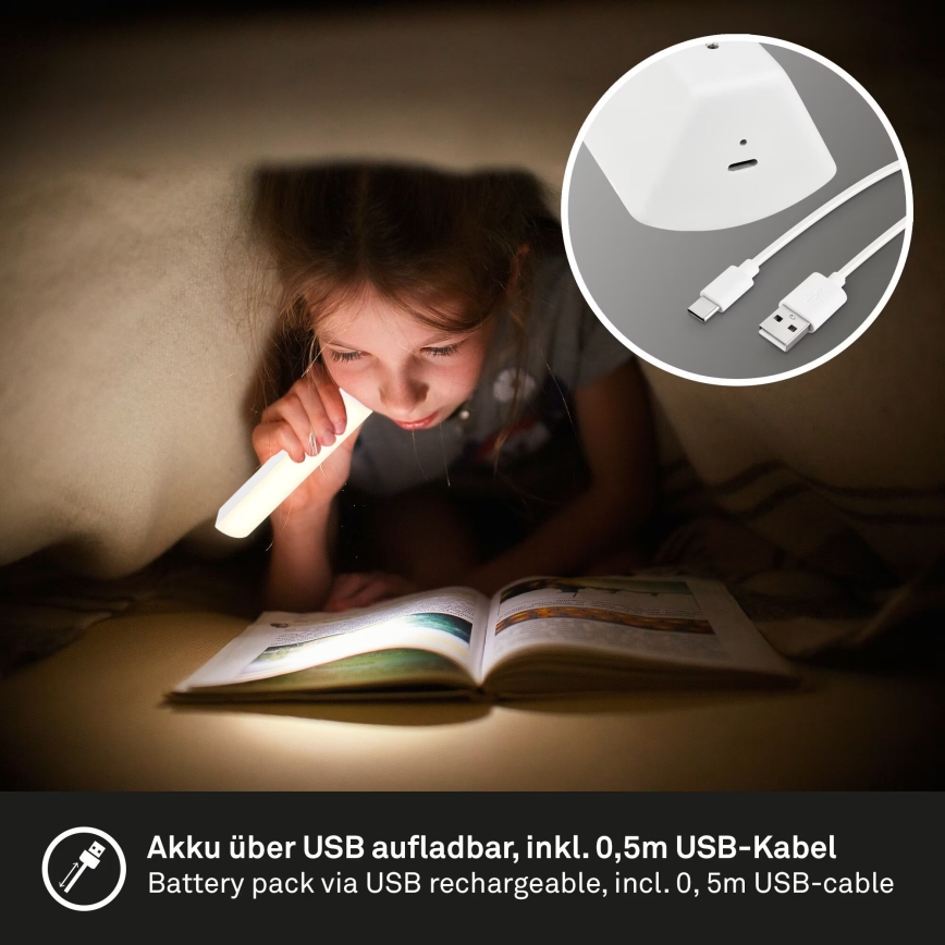 Briloner 7474-016 - LED Stmívatelná dotyková nabíjecí venkovní stolní lampa 2v1 LED/7W/5V 2x2200 mAh USB 3000K IP44 bílá