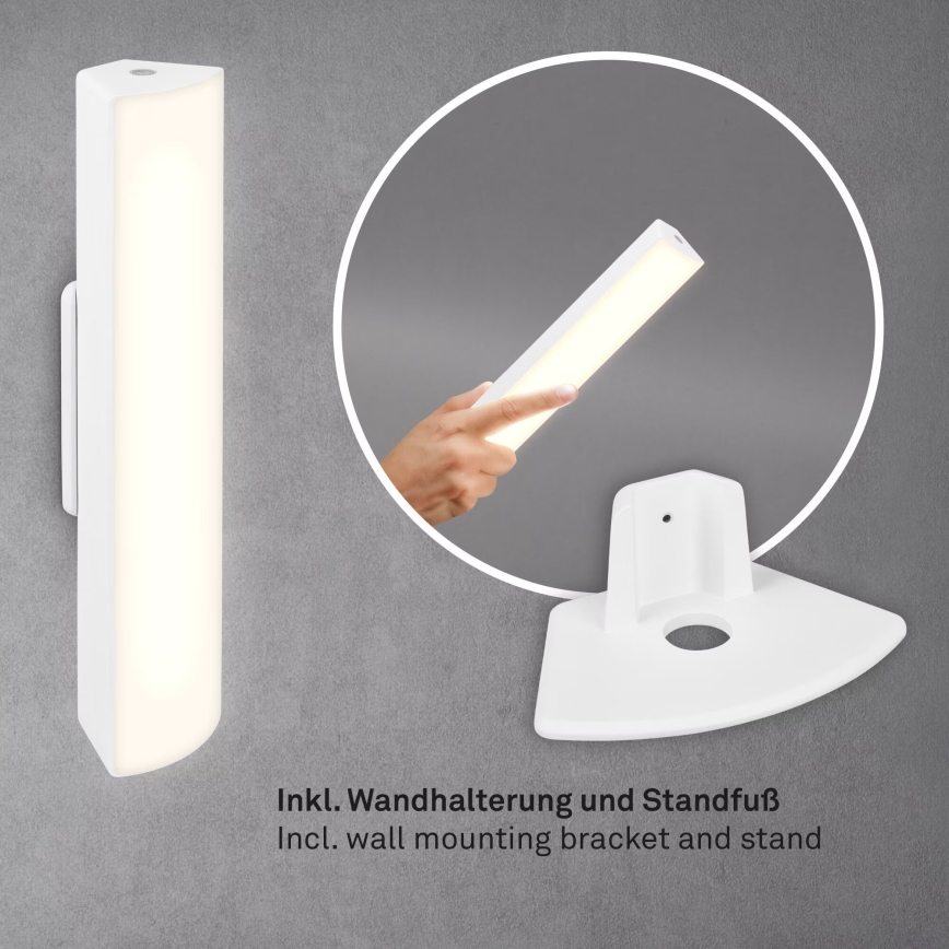 Briloner 7474-016 - LED Stmívatelná dotyková nabíjecí venkovní stolní lampa 2v1 LED/7W/5V 2x2200 mAh USB 3000K IP44 bílá