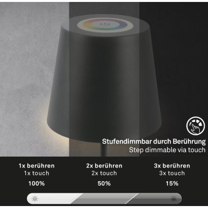 Briloner 7507015 - LED RGB Stmívatelná nabíjecí venkovní stolní lampa 2v1 LED/2,5W/5V IP44 antracit