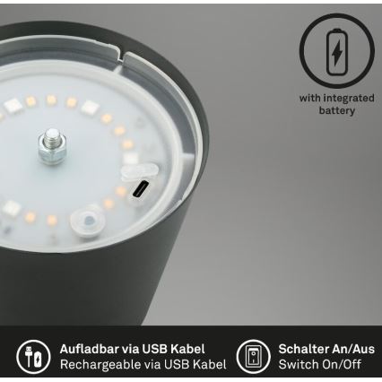 Briloner 7507015 - LED RGB Stmívatelná nabíjecí venkovní stolní lampa 2v1 LED/2,5W/5V IP44 antracit