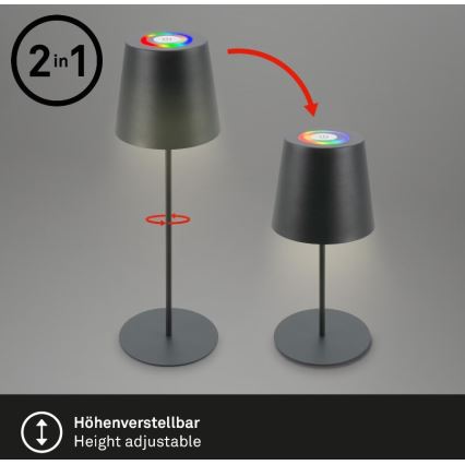 Briloner 7507015 - LED RGB Stmívatelná nabíjecí venkovní stolní lampa 2v1 LED/2,5W/5V IP44 antracit