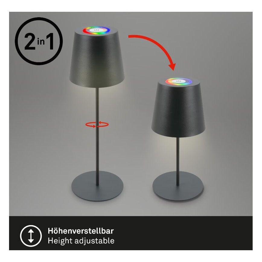 Briloner 7507015 - LED RGB Stmívatelná nabíjecí venkovní stolní lampa 2v1 LED/2,5W/5V IP44 antracit