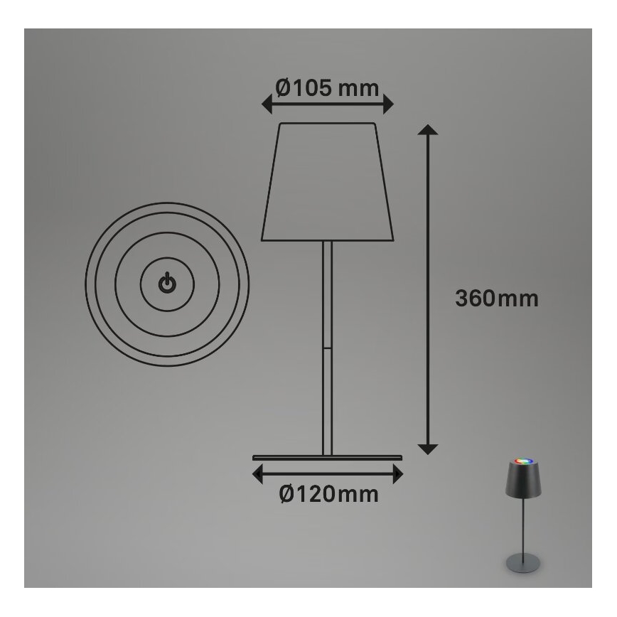 Briloner 7507015 - LED RGB Stmívatelná nabíjecí venkovní stolní lampa 2v1 LED/2,5W/5V IP44 antracit