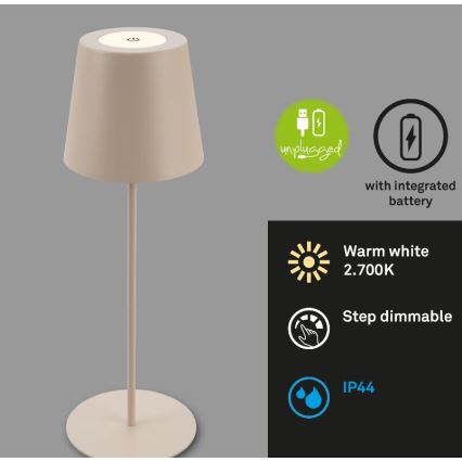 Briloner 7508011 - LED Stmívatelná nabíjecí venkovní stolní lampa 2v1 LED/2,5W/5V IP44 béžová