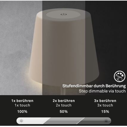 Briloner 7508011 - LED Stmívatelná nabíjecí venkovní stolní lampa 2v1 LED/2,5W/5V IP44 béžová