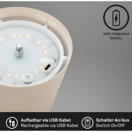 Briloner 7508011 - LED Stmívatelná nabíjecí venkovní stolní lampa 2v1 LED/2,5W/5V IP44 béžová
