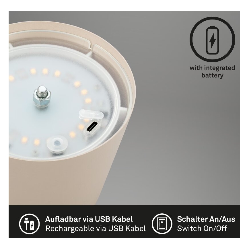 Briloner 7508011 - LED Stmívatelná nabíjecí venkovní stolní lampa 2v1 LED/2,5W/5V IP44 béžová