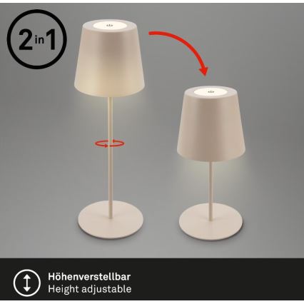 Briloner 7508011 - LED Stmívatelná nabíjecí venkovní stolní lampa 2v1 LED/2,5W/5V IP44 béžová