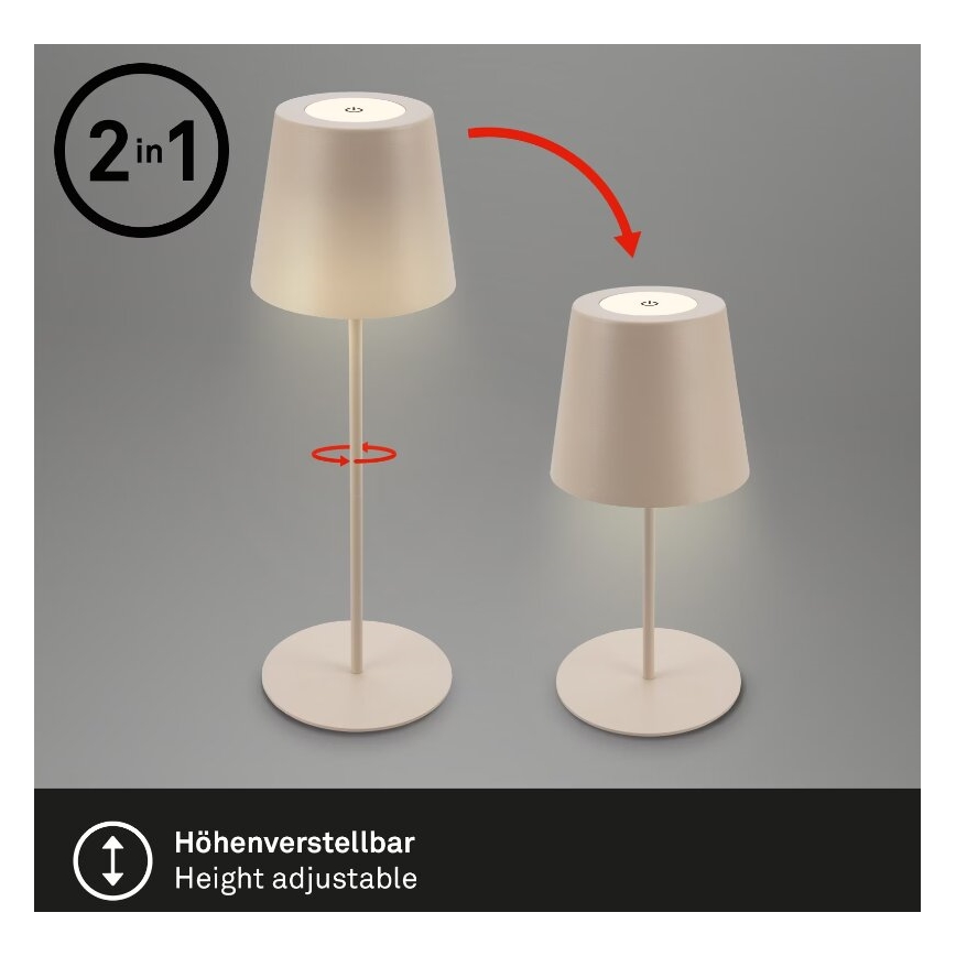 Briloner 7508011 - LED Stmívatelná nabíjecí venkovní stolní lampa 2v1 LED/2,5W/5V IP44 béžová