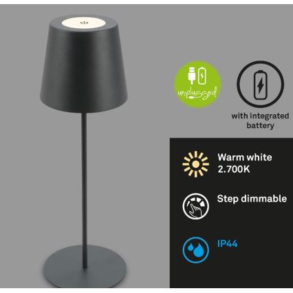 Briloner 7508015 - LED Stmívatelná nabíjecí venkovní stolní lampa 2v1 LED/2,5W/5V IP44 černá