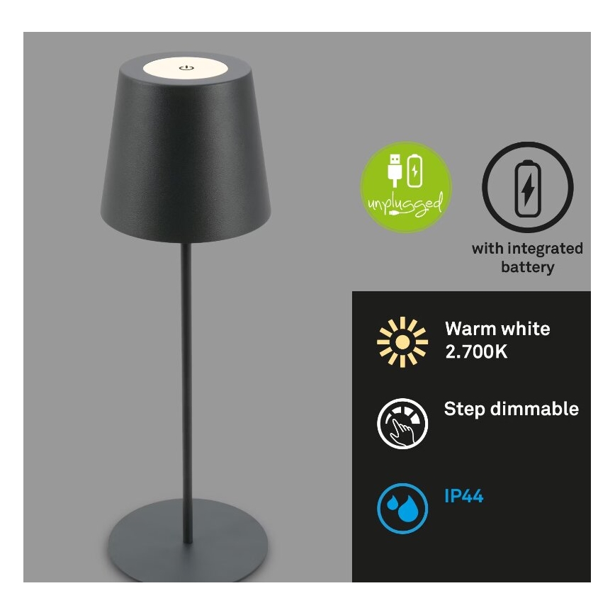 Briloner 7508015 - LED Stmívatelná nabíjecí venkovní stolní lampa 2v1 LED/2,5W/5V IP44 černá