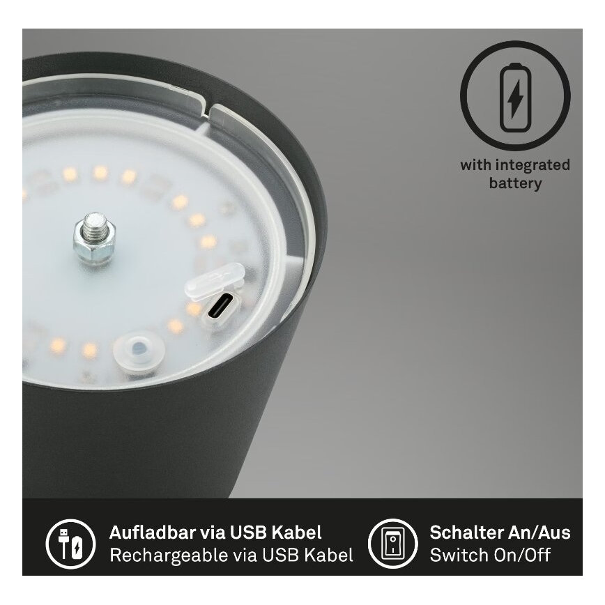 Briloner 7508015 - LED Stmívatelná nabíjecí venkovní stolní lampa 2v1 LED/2,5W/5V IP44 černá