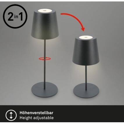 Briloner 7508015 - LED Stmívatelná nabíjecí venkovní stolní lampa 2v1 LED/2,5W/5V IP44 černá
