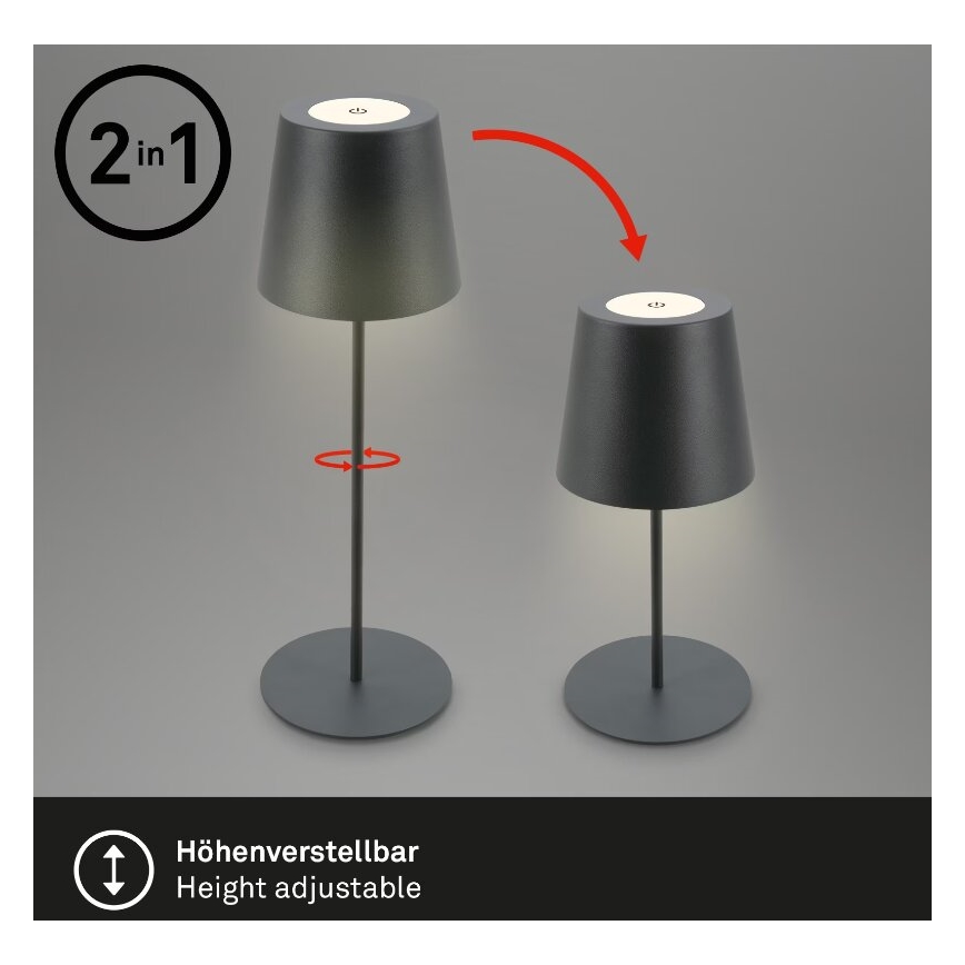 Briloner 7508015 - LED Stmívatelná nabíjecí venkovní stolní lampa 2v1 LED/2,5W/5V IP44 černá