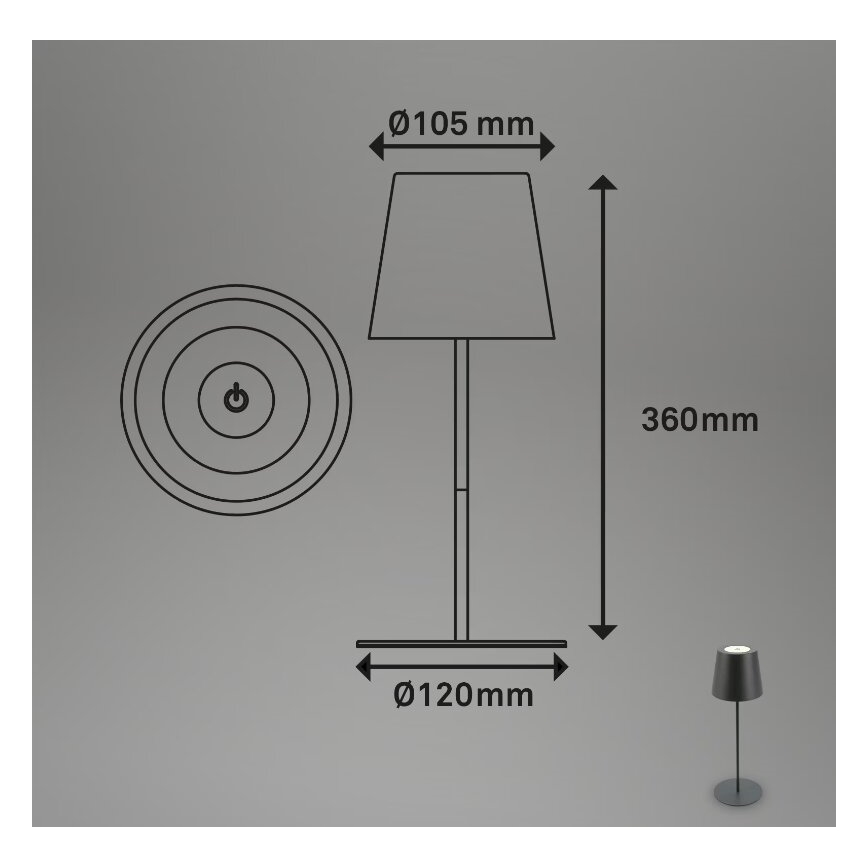 Briloner 7508015 - LED Stmívatelná nabíjecí venkovní stolní lampa 2v1 LED/2,5W/5V IP44 černá