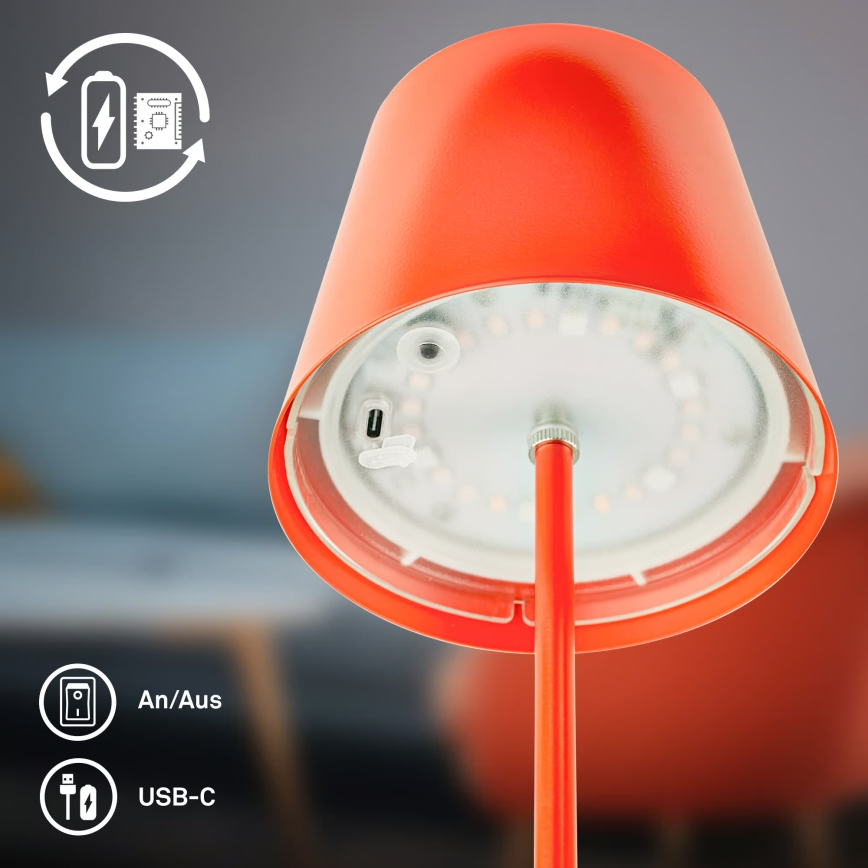 Briloner 7510012 - LED RGBW Stmívatelná venkovní nabíjecí stolní lampa CALIDA LED/2,5W/5V IP44 1200 mAh oranžová