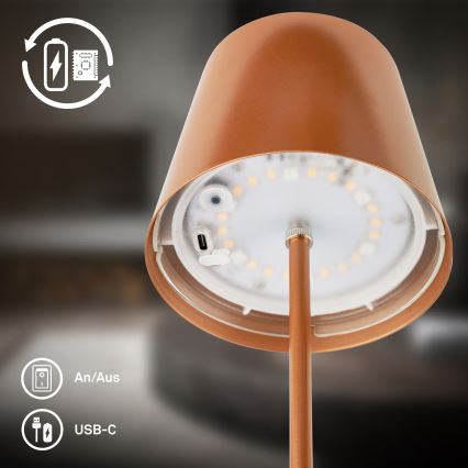 Briloner 7510013 - LED RGBW Stmívatelná venkovní nabíjecí stolní lampa CALIDA LED/2,5W/5V IP44 1200 mAh bronzová