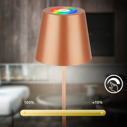 Briloner 7510013 - LED RGBW Stmívatelná venkovní nabíjecí stolní lampa CALIDA LED/2,5W/5V IP44 1200 mAh bronzová