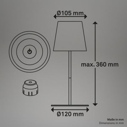 Briloner 7510013 - LED RGBW Stmívatelná venkovní nabíjecí stolní lampa CALIDA LED/2,5W/5V IP44 1200 mAh bronzová