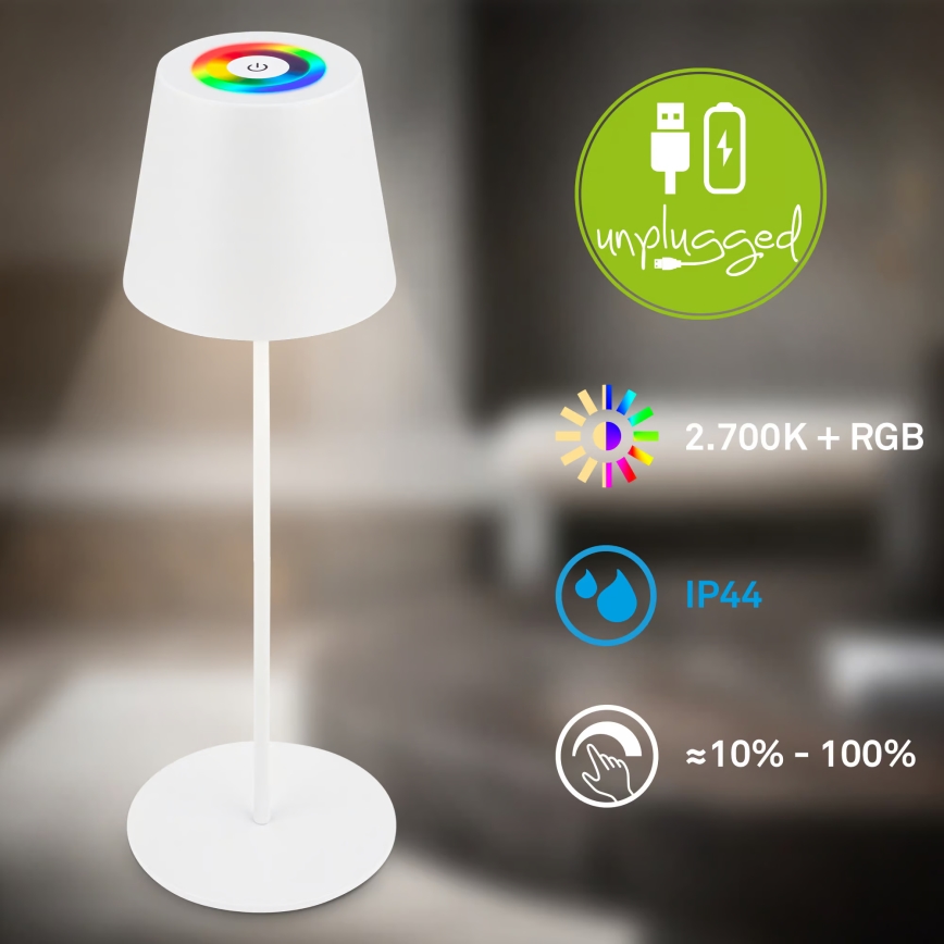 Briloner 7510016 - LED RGBW Stmívatelná venkovní nabíjecí stolní lampa CALIDA LED/2,5W/5V IP44 1200 mAh bílá