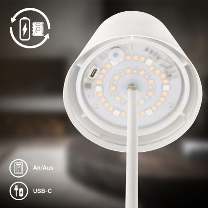 Briloner 7510016 - LED RGBW Stmívatelná venkovní nabíjecí stolní lampa CALIDA LED/2,5W/5V IP44 1200 mAh bílá