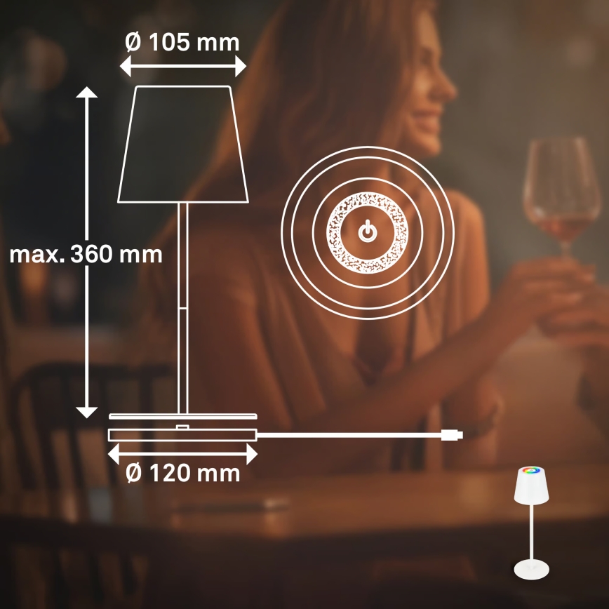 Briloner 7517016 - LED RGBW Stmívatelná nabíjecí venkovní stolní lampa CILANO LED/3W/5V IP44 2000 mAh bílá