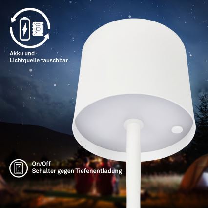 Briloner 7521016 - LED Stmívatelná nabíjecí venkovní stolní lampa SIGO LED/2,5W/5V IP44 2600 mAh bílá
