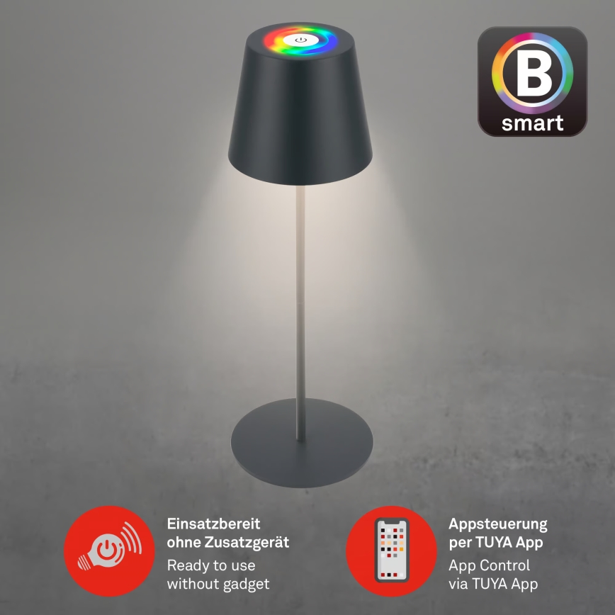 Briloner 7559015 - LED RGB Stmívatelná nabíjecí venkovní stolní lampa COLORIS LED/3,5W/5V IP44 2000 mAh antracit Wi-Fi Tuya