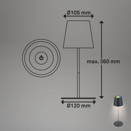 Briloner 7559015 - LED RGB Stmívatelná nabíjecí venkovní stolní lampa COLORIS LED/3,5W/5V IP44 2000 mAh antracit Wi-Fi Tuya