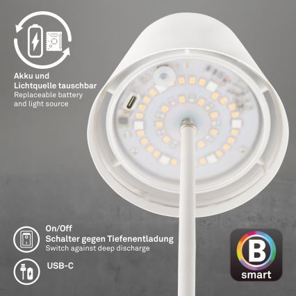 Briloner 7559016 - LED RGB Stmívatelná nabíjecí venkovní stolní lampa COLORIS LED/3,5W/5V IP44 2000 mAh Wi-Fi Tuya