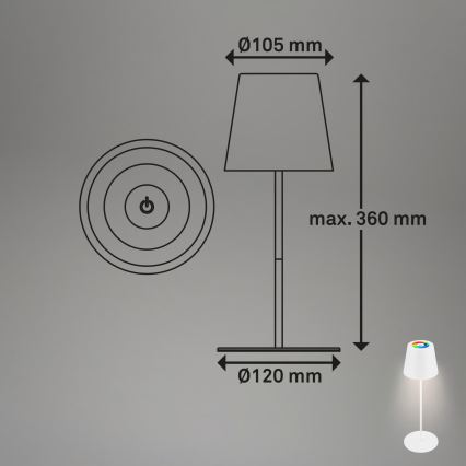 Briloner 7559016 - LED RGB Stmívatelná nabíjecí venkovní stolní lampa COLORIS LED/3,5W/5V IP44 2000 mAh Wi-Fi Tuya