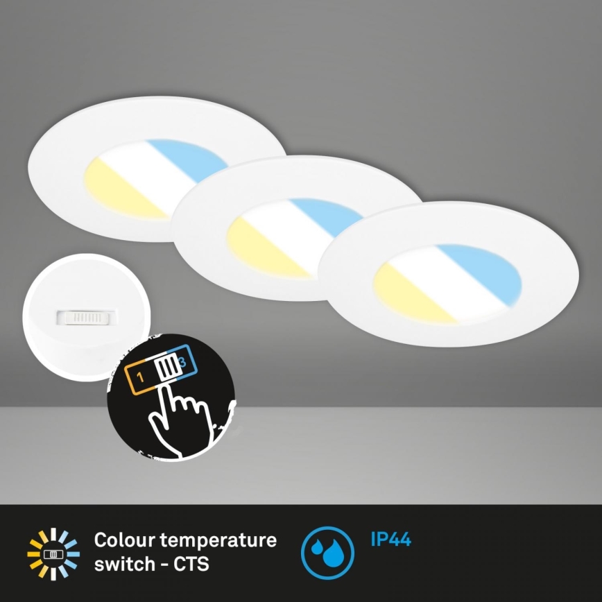 Briloner 7598036 - SADA 3x LED Koupelnové podhledové svítidlo LED/4,9W/230V IP44 2700/4000/6500K bílá