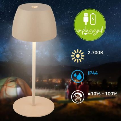 Briloner - LED Stmívatelná nabíjecí dotyková venkovní stolní lampa MINI LED/2,5W/5V IP44 1800 mAh béžová