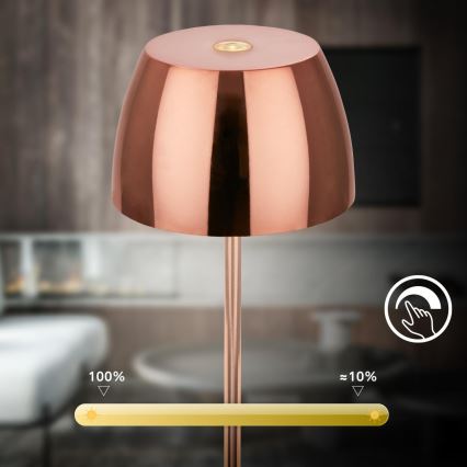 Briloner - LED Stmívatelná nabíjecí dotyková venkovní stolní lampa MINI LED/2,5W/5V IP44 1800 mAh měděná