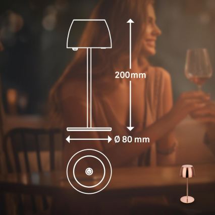 Briloner - LED Stmívatelná nabíjecí dotyková venkovní stolní lampa MINI LED/2,5W/5V IP44 1800 mAh měděná