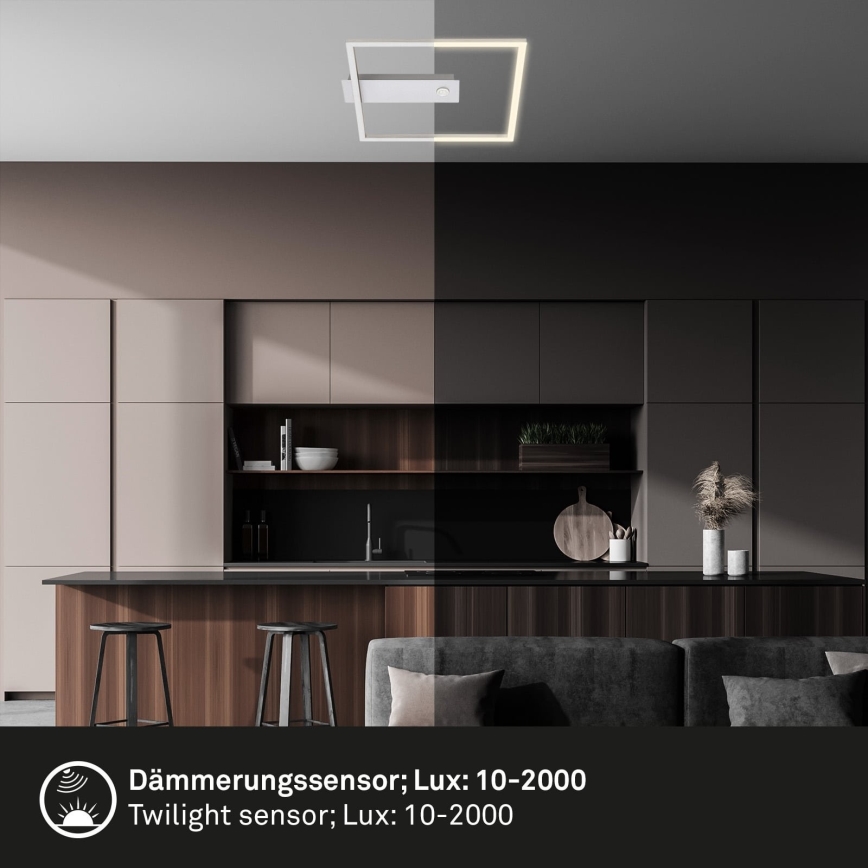 Briloner - LED Stropní svítidlo se senzorem pohybu a soumraku FRAME LED/14W/230V 3000K 30x32 cm matný chrom